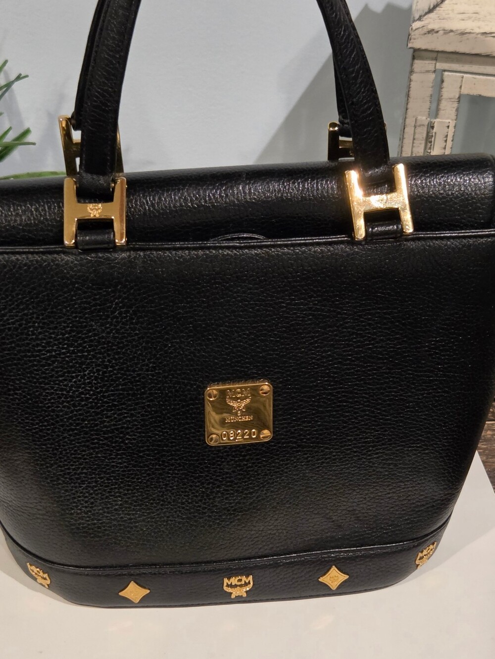 MCM Rare Vtg Michael Cromer Era München Black Pebbled Leather Studded Bag. - Picture 12 of 15